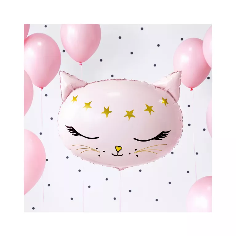 Balónek fóliový Kočka růžová s hvězdami