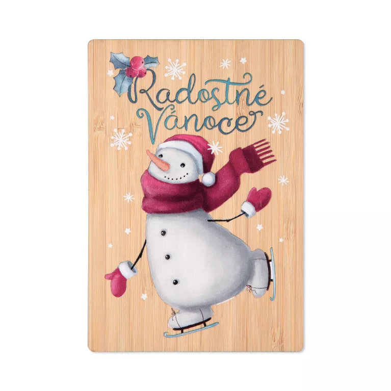 Vánoční bambusové přání - Sněhulák na bruslích