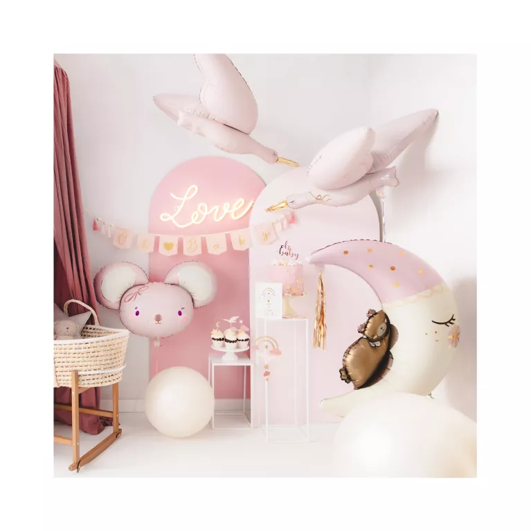 Balónek fóliový Medvídek na měsíci růžový