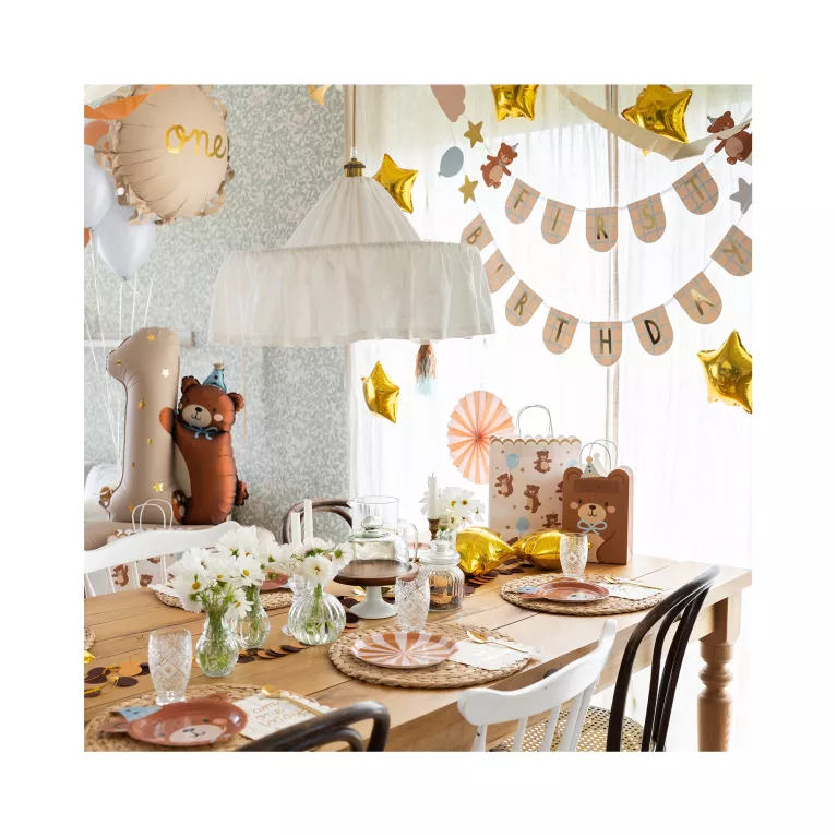 Balónek fóliový Stojící číslo 1 s medvídkem 81 cm