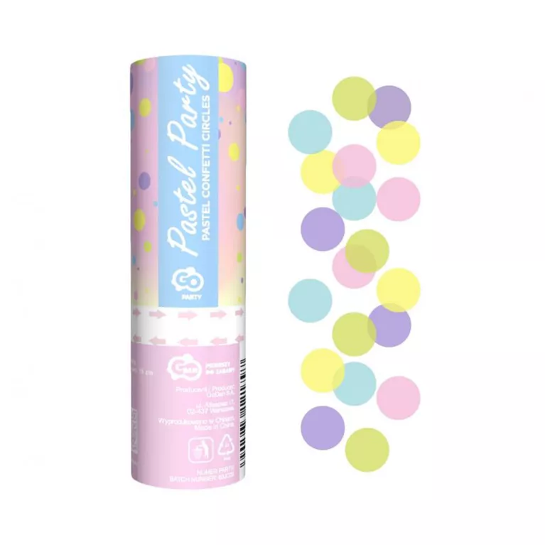 Konfety vystřelovací pastelová kolečka 15 cm