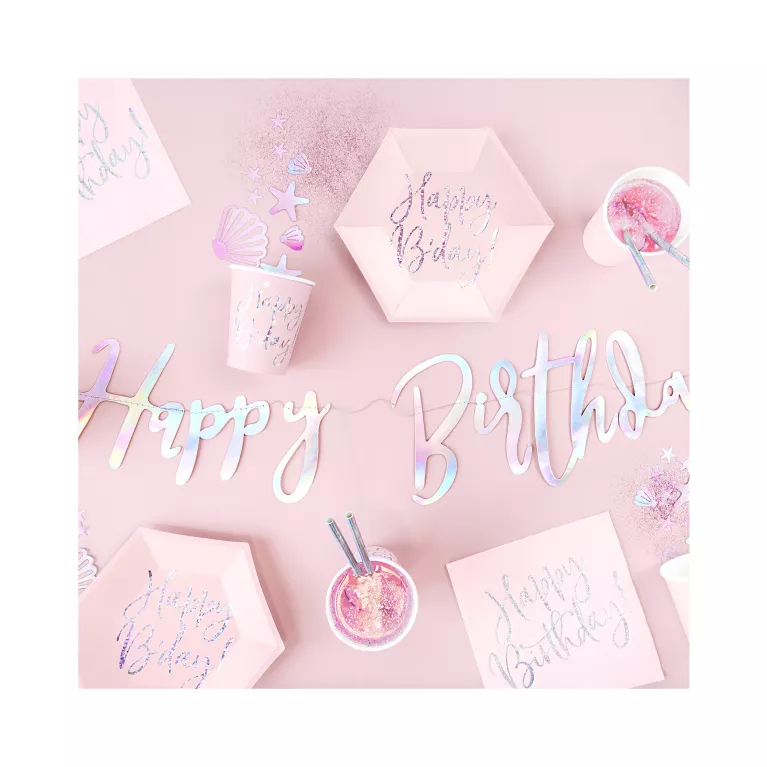 Talíře Happy B'day! světle růžové 6 ks