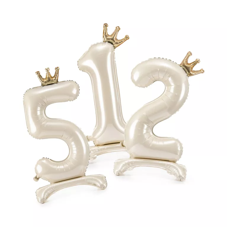 Balónky fóliové Stojící čísla s korunkou krémová 84 cm
