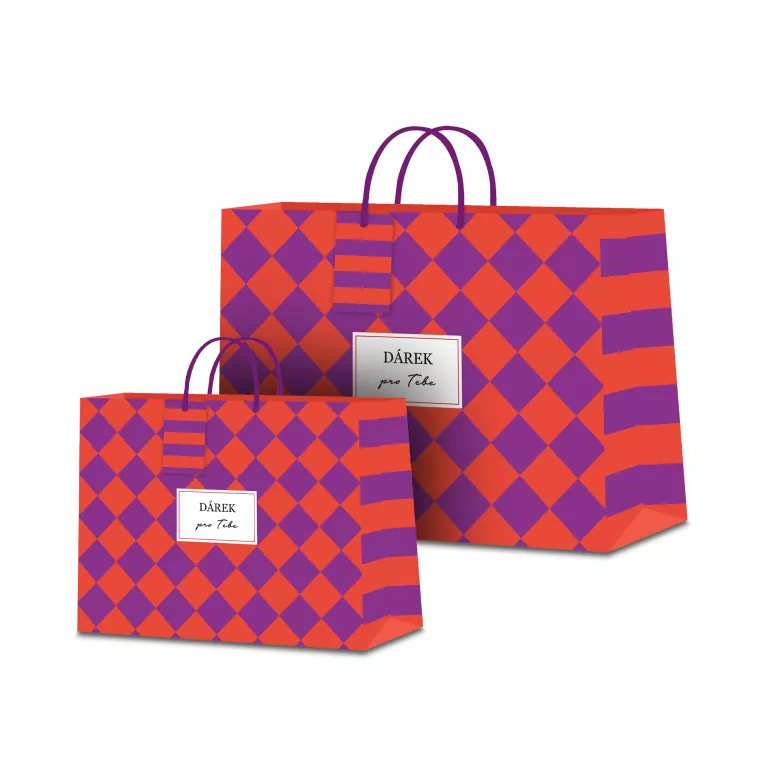 Dárková taška - Fialovo-oranžová šachovnice