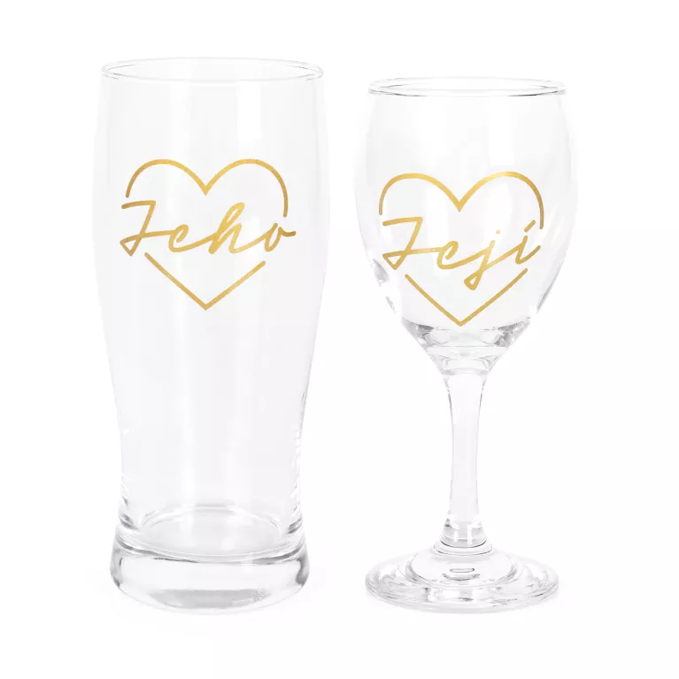 Svatební sada sklenky na víno s půllitrem