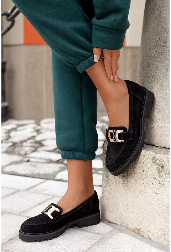 Czarne mokasyny Rina zamsz
