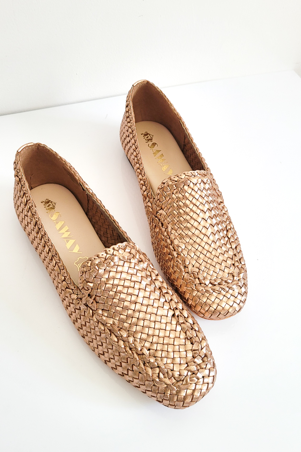 Pomarańczowe plecione mokasyny Avila