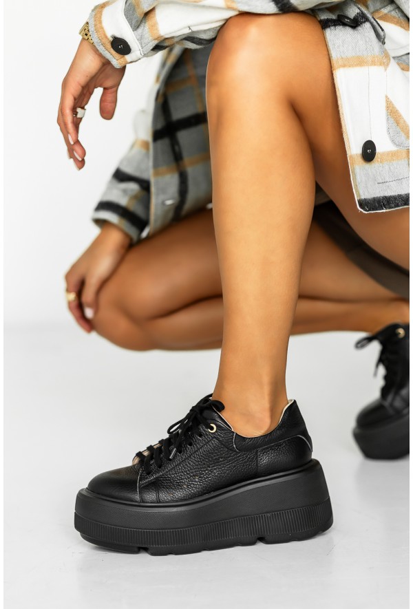 Czarne sneakersy na platformie Foglio