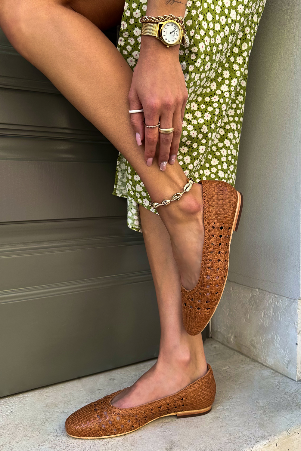 Brązowe plecione baleriny Calanova