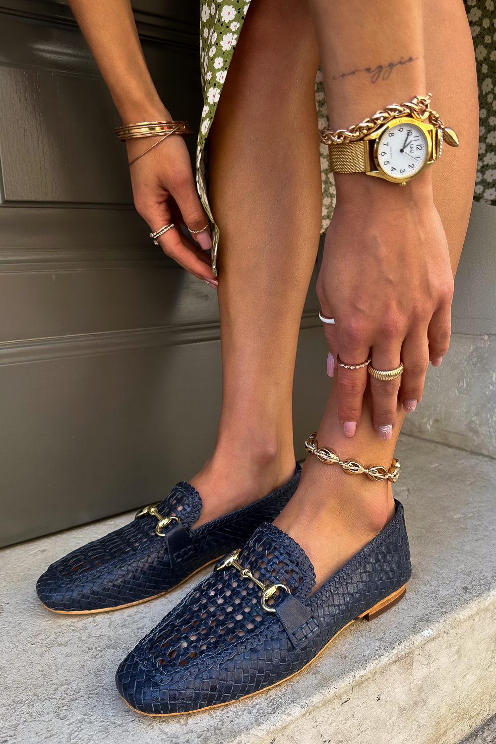 Pomarańczowe plecione mokasyny Avila