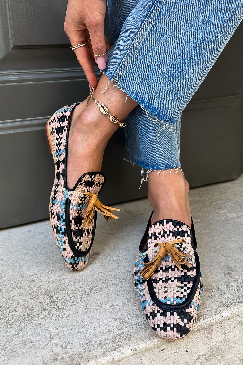 Kolorowe plecione mokasyny Villara niebieski