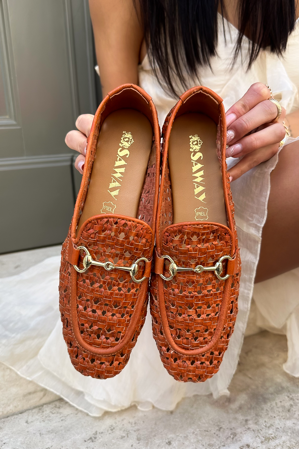 Pomarańczowe plecione mokasyny Avila