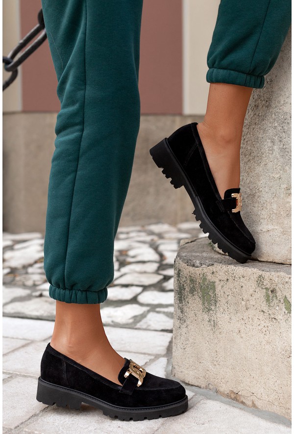 Czarne mokasyny Rina zamsz