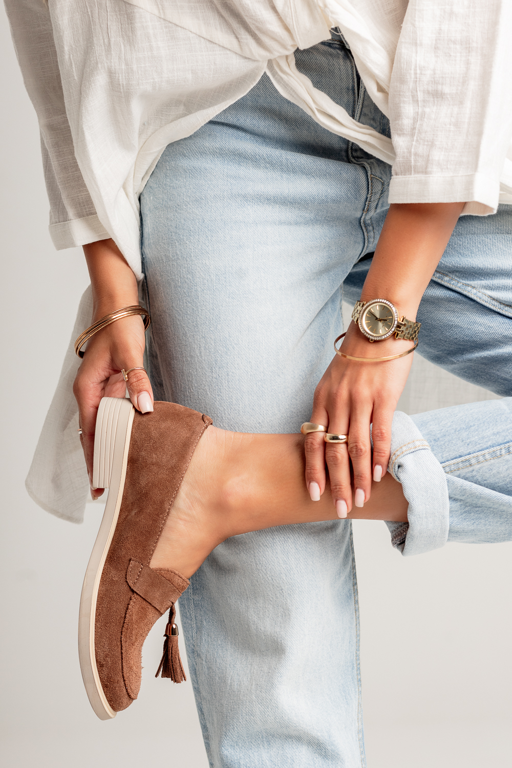 Zamszowe mokasyny Granda tabaco