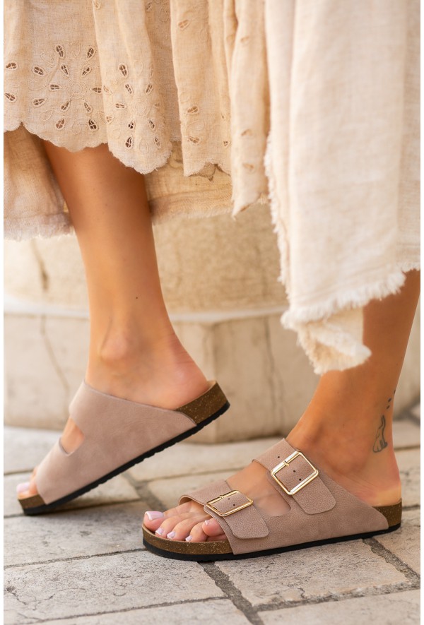 Komfortowe beżowe klapki Kirbi