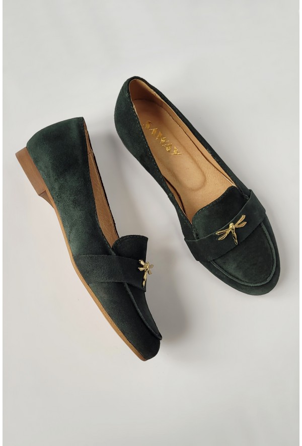 Zamszowe zielone mokasyny Shelley