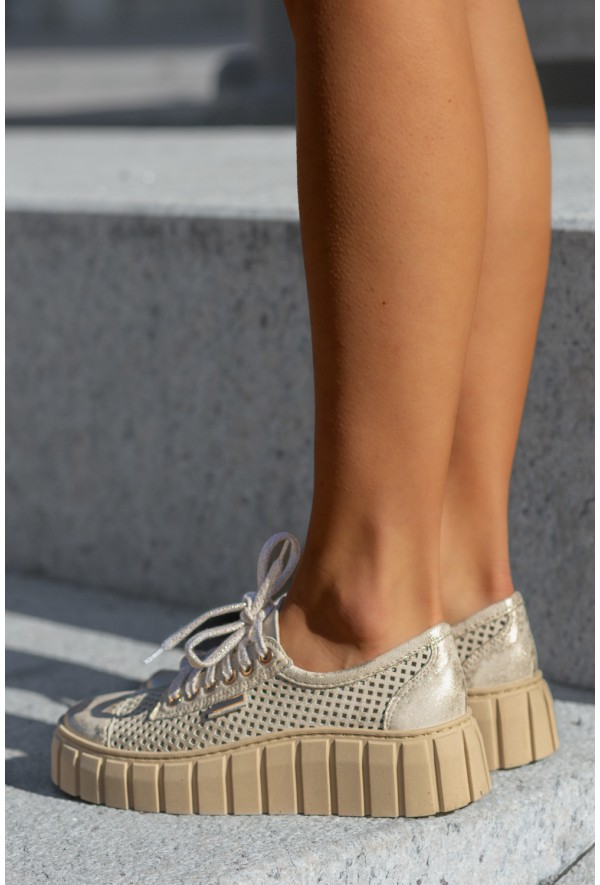 Beżowo złote trampki Sule