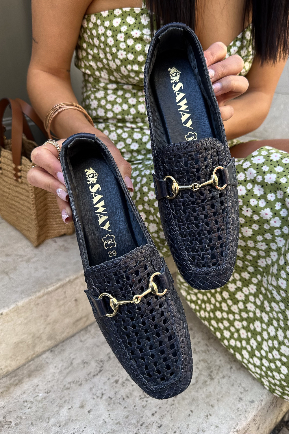 Pomarańczowe plecione mokasyny Avila