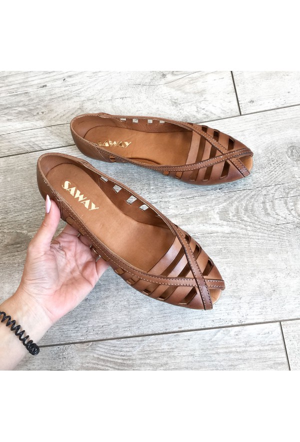 Brązowe ażurowe baleriny Gina