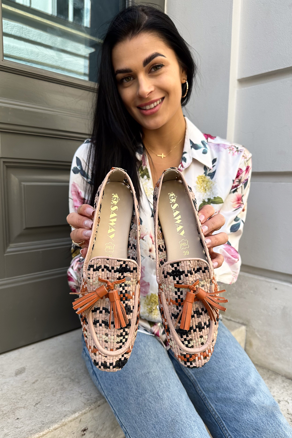 Kolorowe plecione mokasyny Villara pomarańczowy