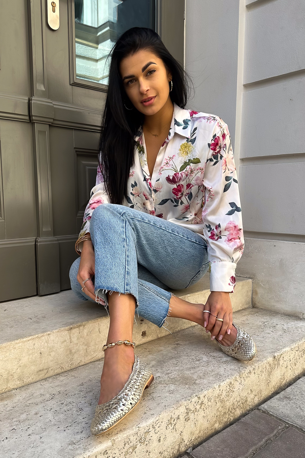 Brązowe plecione baleriny Calanova