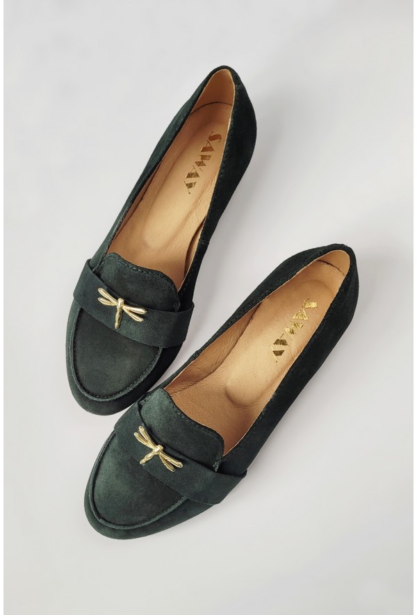 Zamszowe zielone mokasyny Shelley