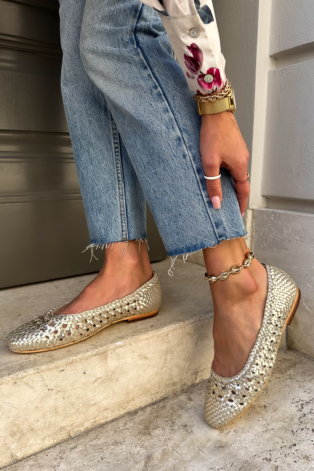 Brązowe plecione baleriny Calanova