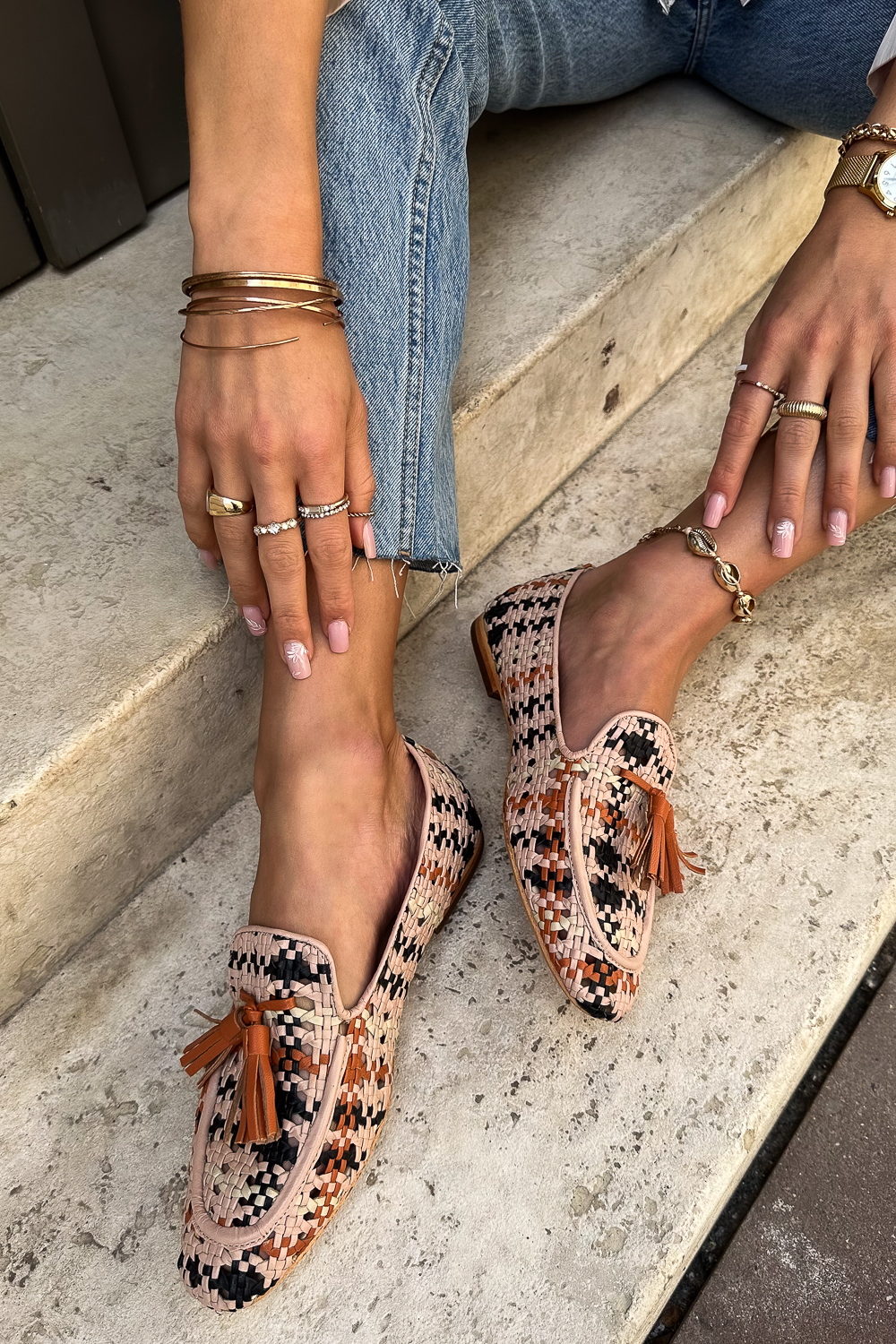 Kolorowe plecione mokasyny Villara pomarańczowy