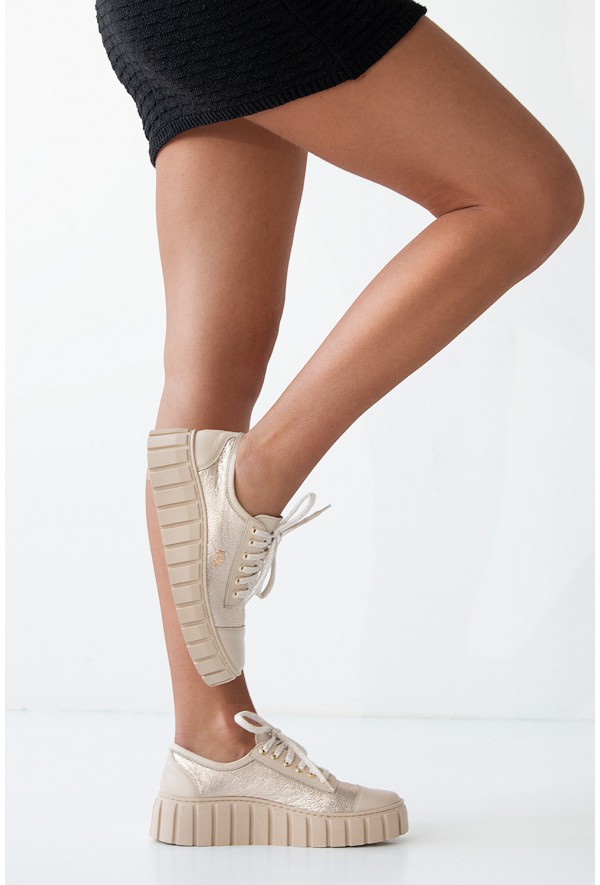 Beżowo złote trampki Sule