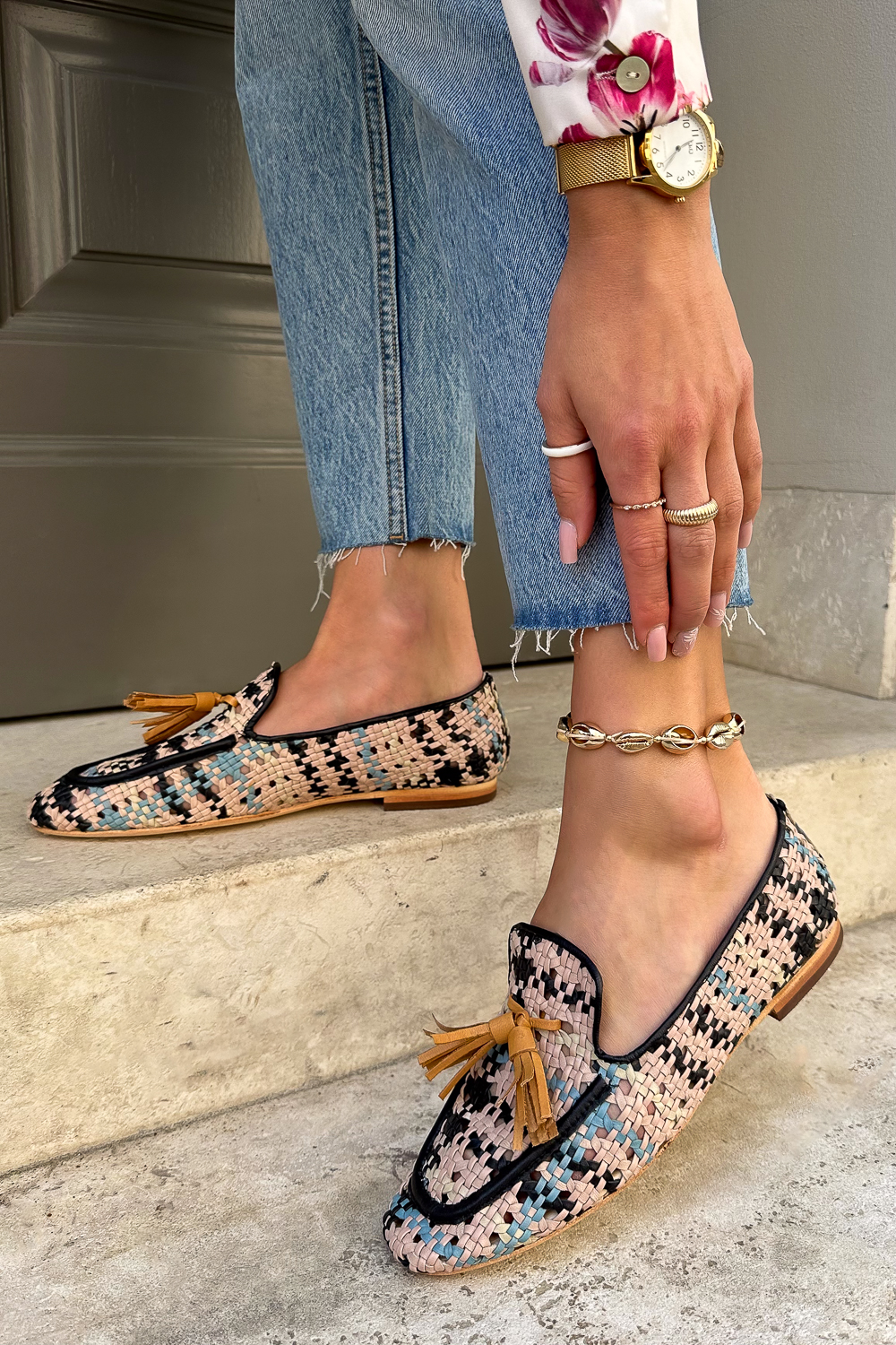 Kolorowe plecione mokasyny Villara niebieski