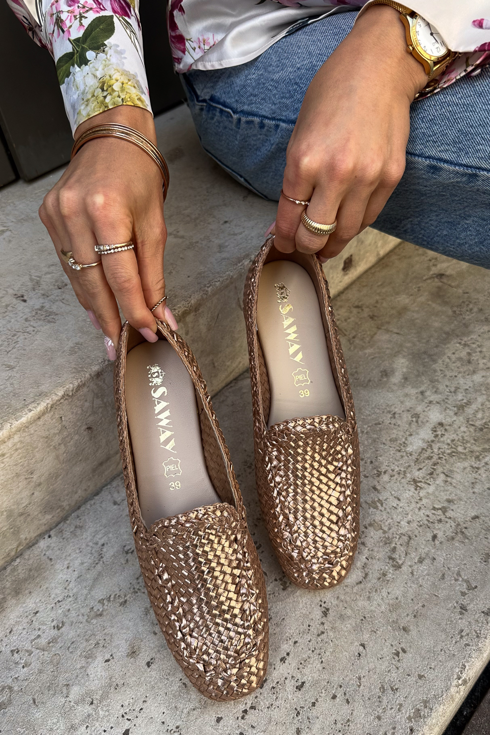 Pomarańczowe plecione mokasyny Avila