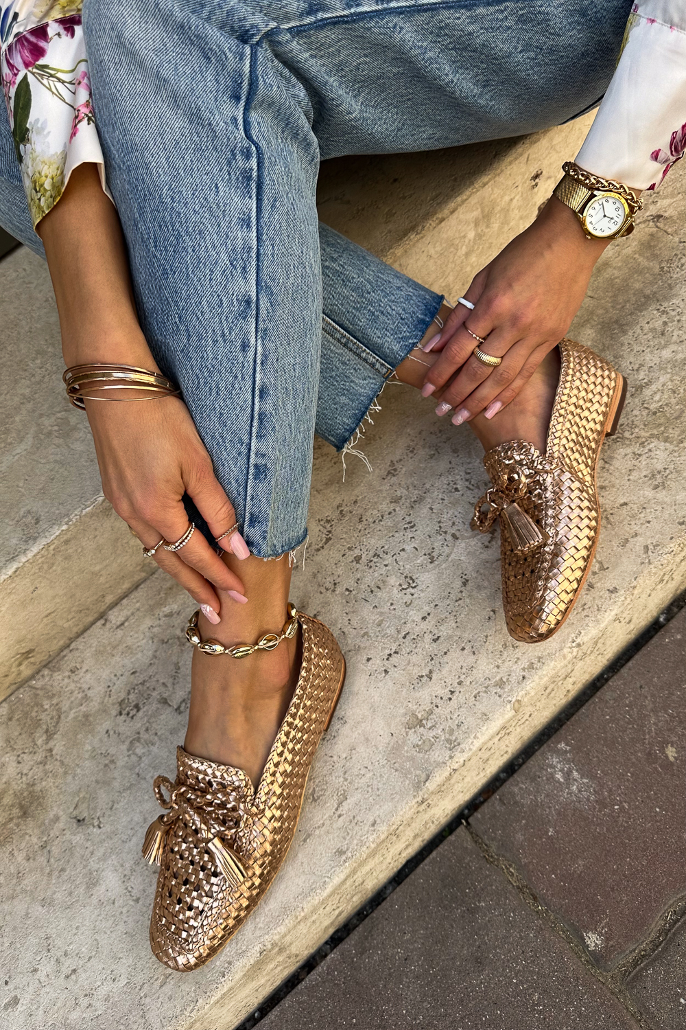 Plecione mokasyny Burela miedź