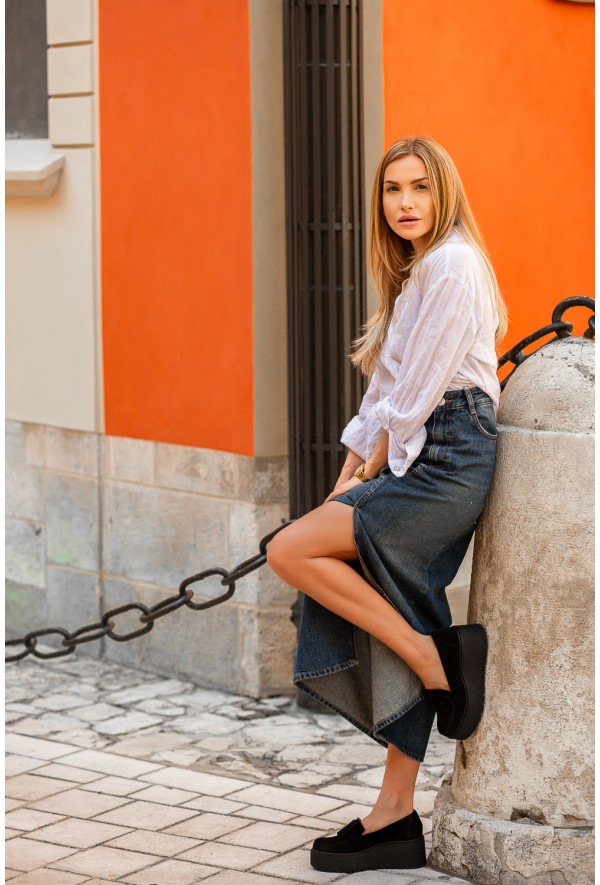 Czarne zamszowe mokasyny na platformie Tonic