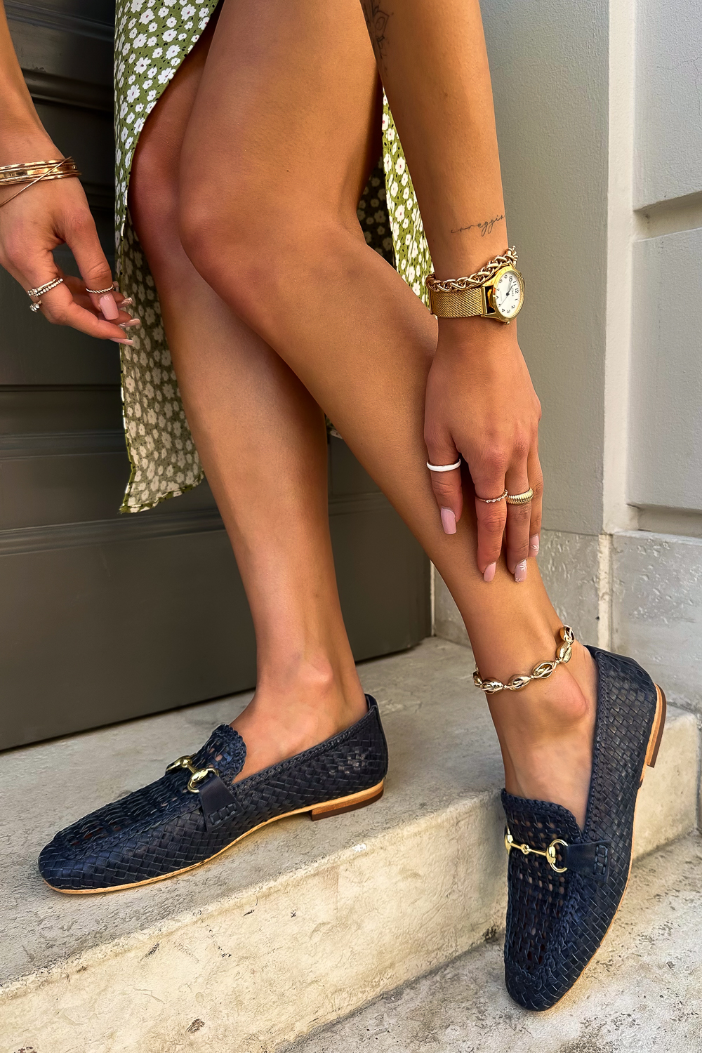 Pomarańczowe plecione mokasyny Avila