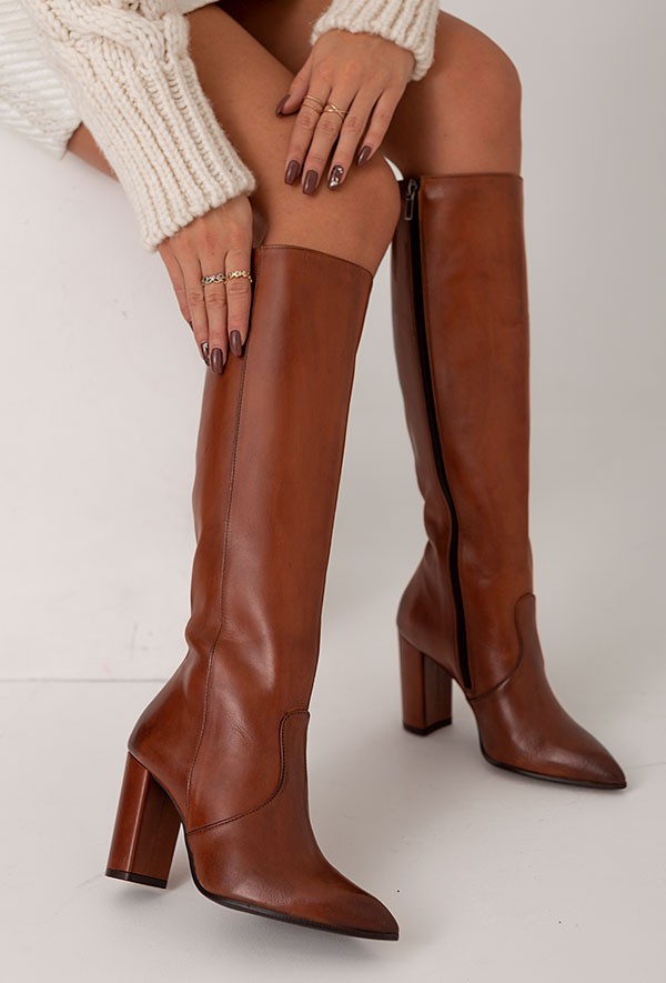 Brązowe kozaki na obcasie Berlinga