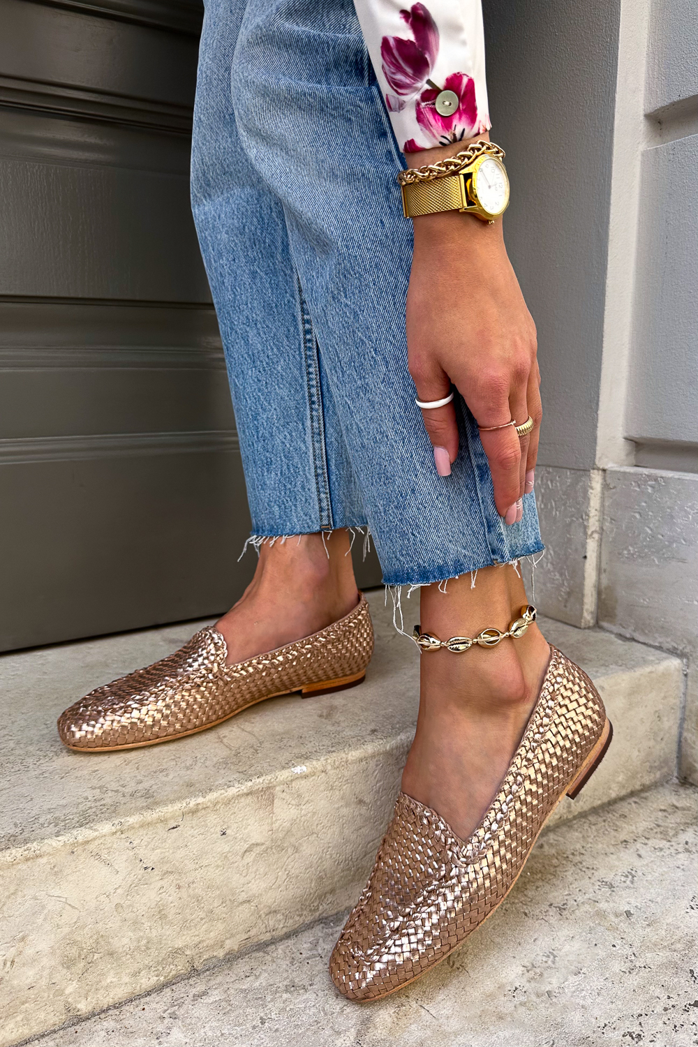 Pomarańczowe plecione mokasyny Avila