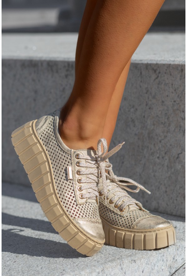 Beżowo złote trampki Sule