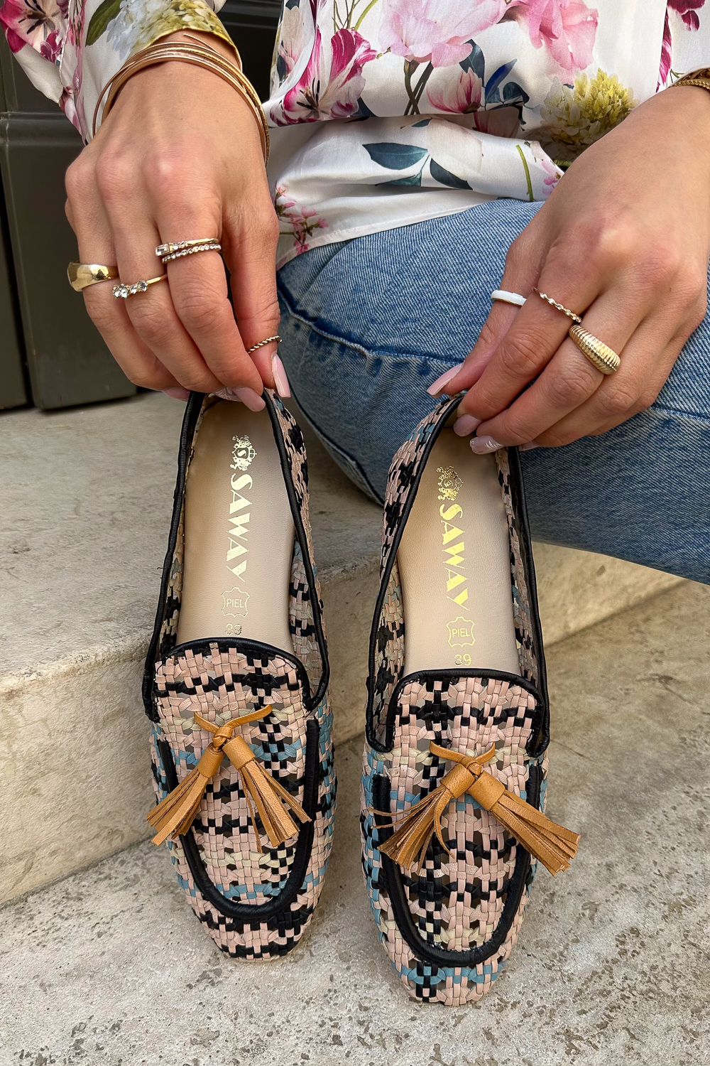 Kolorowe plecione mokasyny Villara niebieski