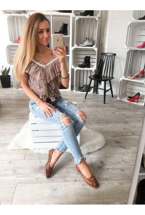 Brązowe ażurowe baleriny Gina