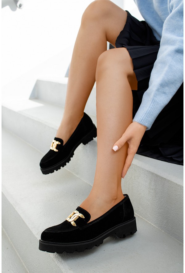 Czarne mokasyny Rina zamsz