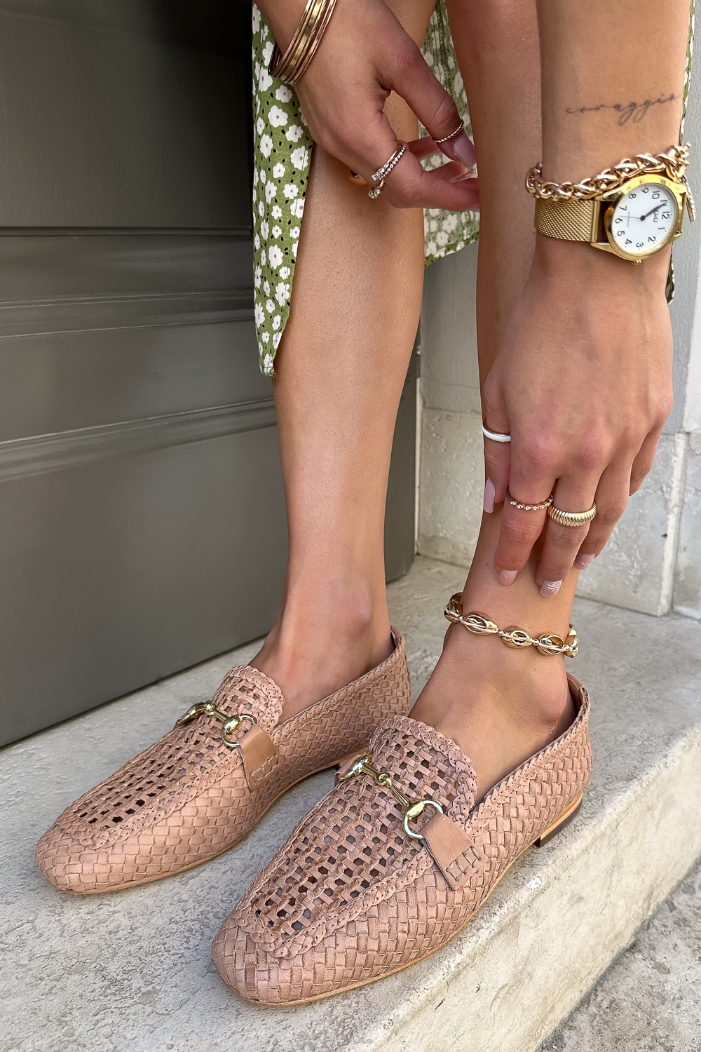 Pomarańczowe plecione mokasyny Avila