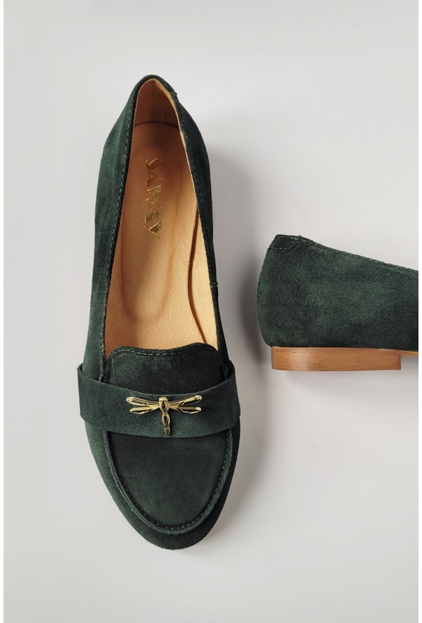 Zamszowe zielone mokasyny Shelley