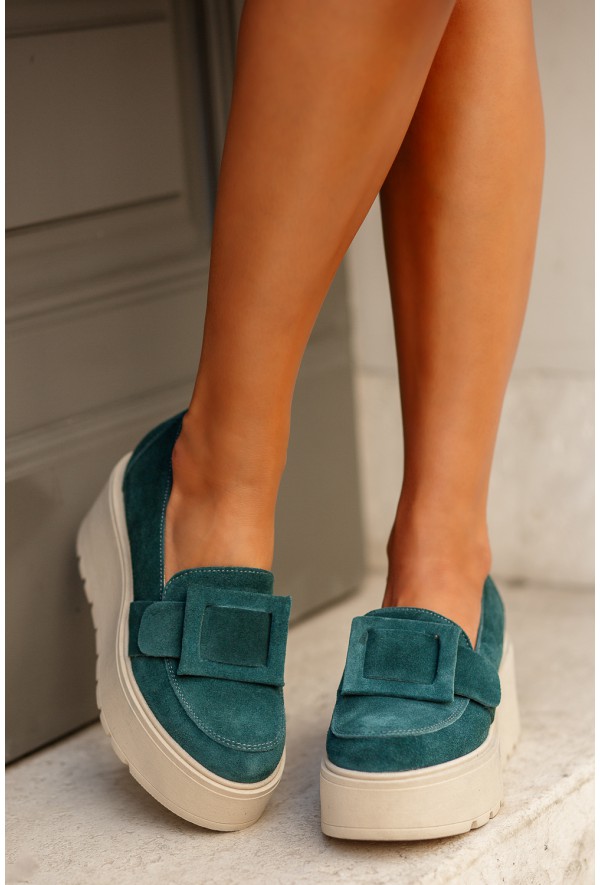 Czarne zamszowe mokasyny na platformie Tonic