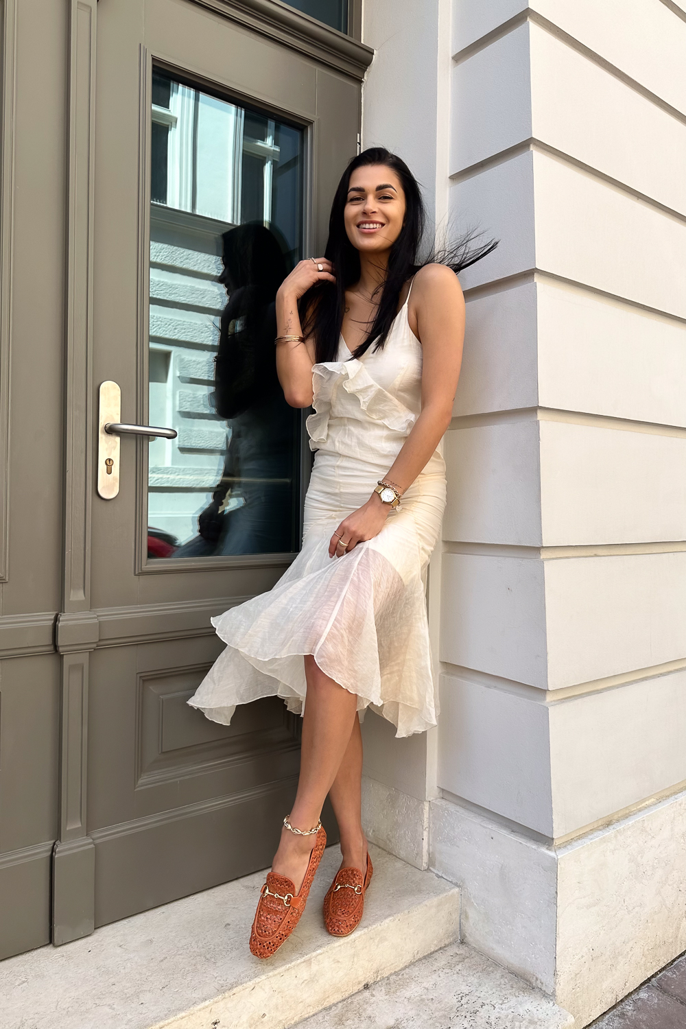 Pomarańczowe plecione mokasyny Avila