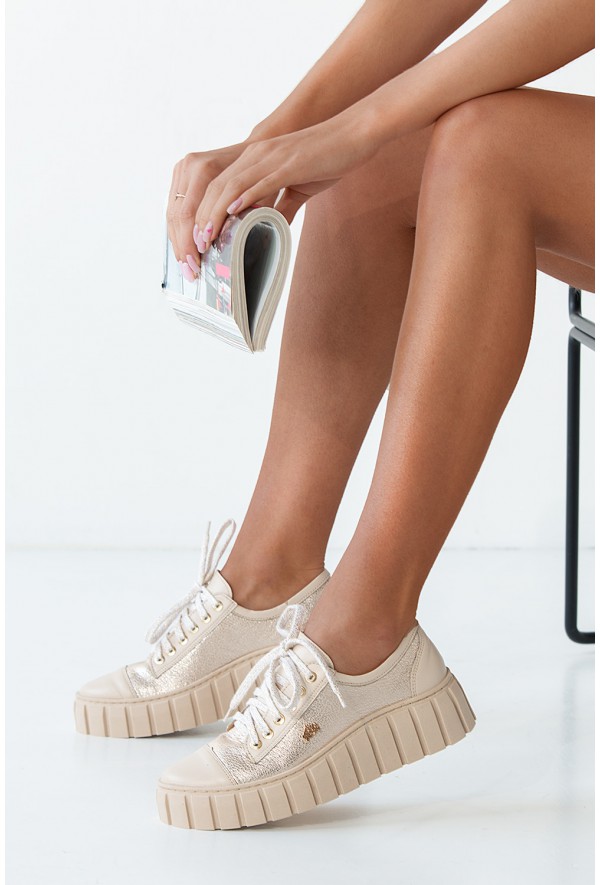 Beżowo złote trampki Sule