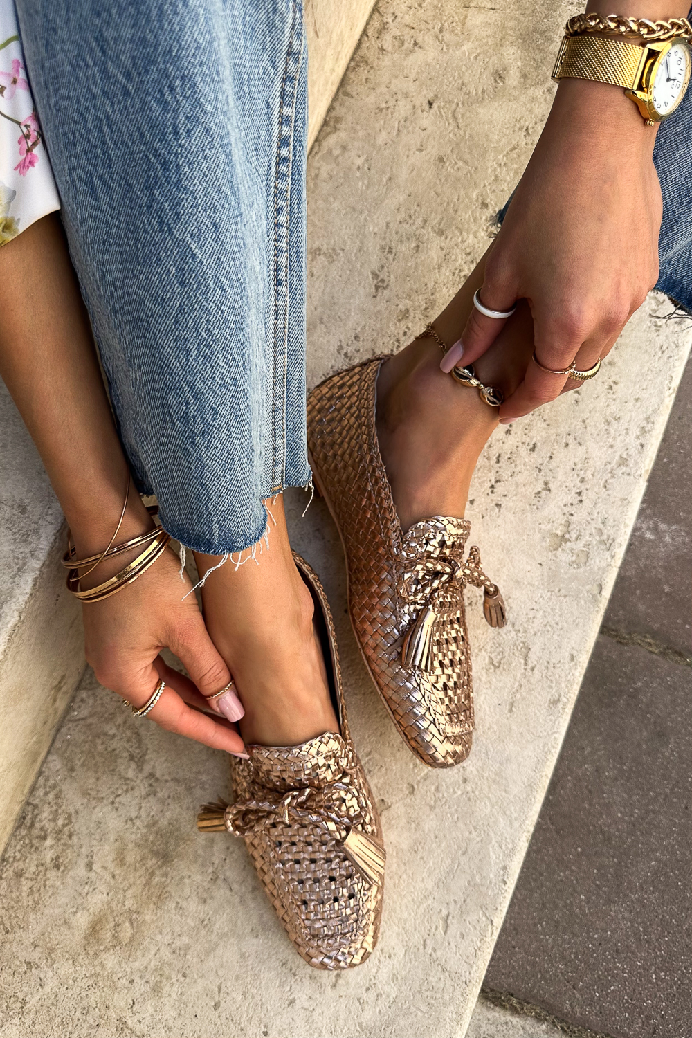 Plecione mokasyny Burela miedź