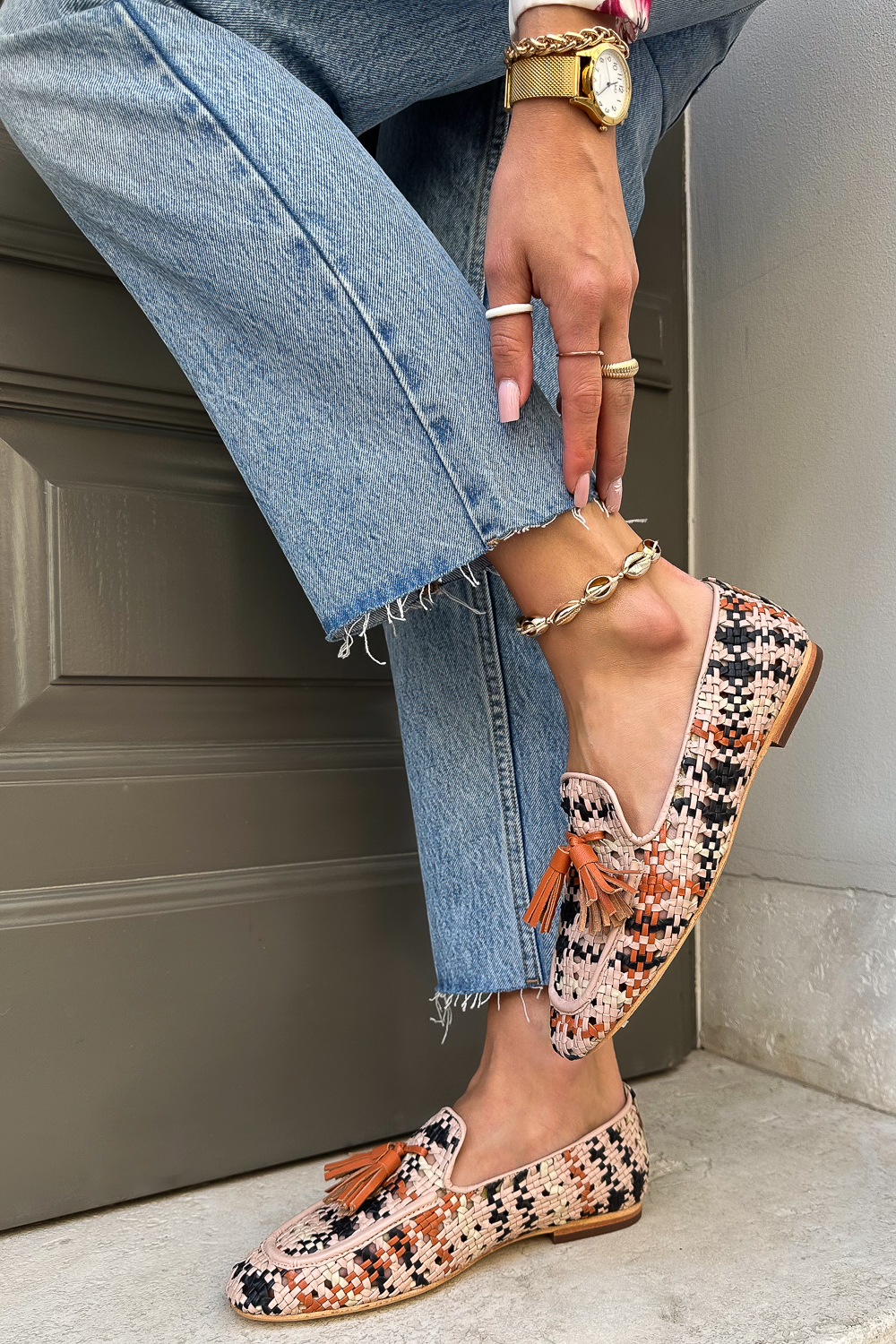 Kolorowe plecione mokasyny Villara pomarańczowy