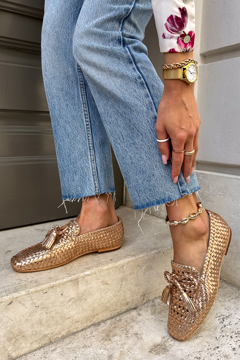 Plecione mokasyny Burela miedź