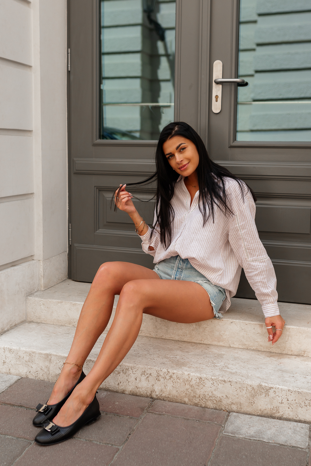 Czarne ażurowe baleriny Cinera