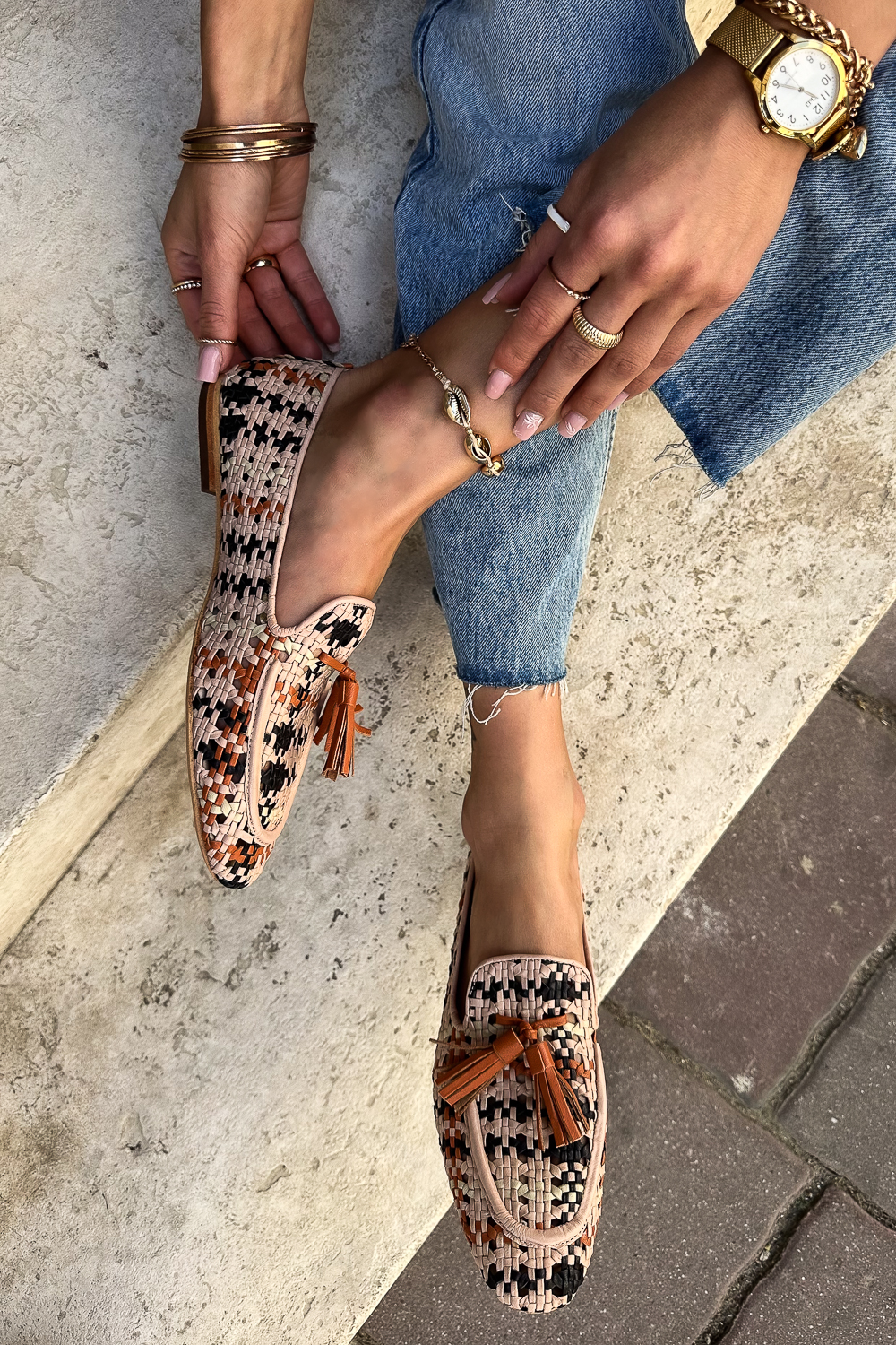 Kolorowe plecione mokasyny Villara pomarańczowy